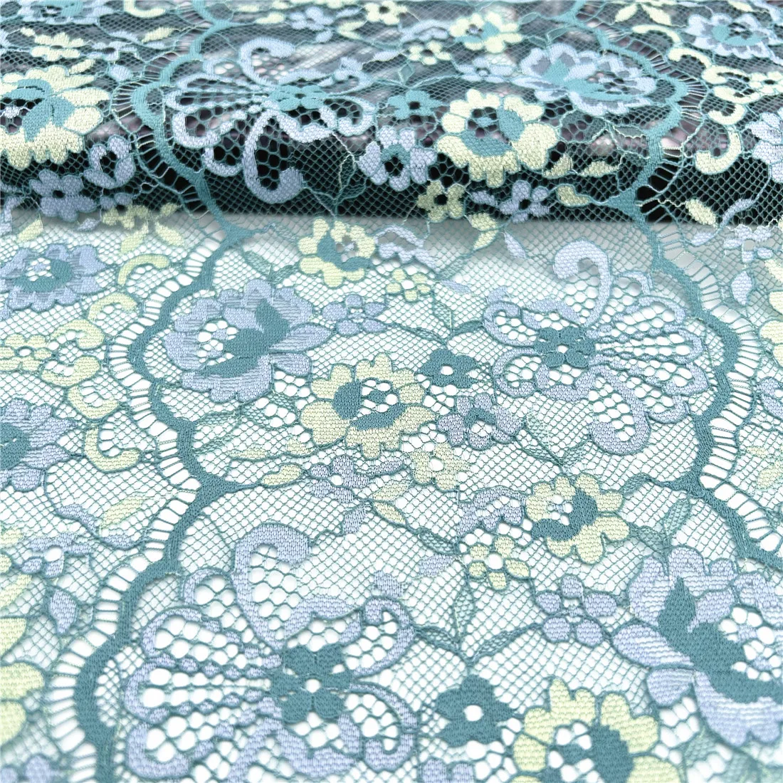 3y/Lot Width 22cm Lake Green Yellow Eyelash Lace Trim 4