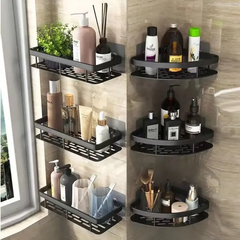 

FREE SHIPPING Space Aluminum No-Punch Utility Organizer Shelf Triangle Bathroom Restroom Washroom Toilet Storage Shelves Racks