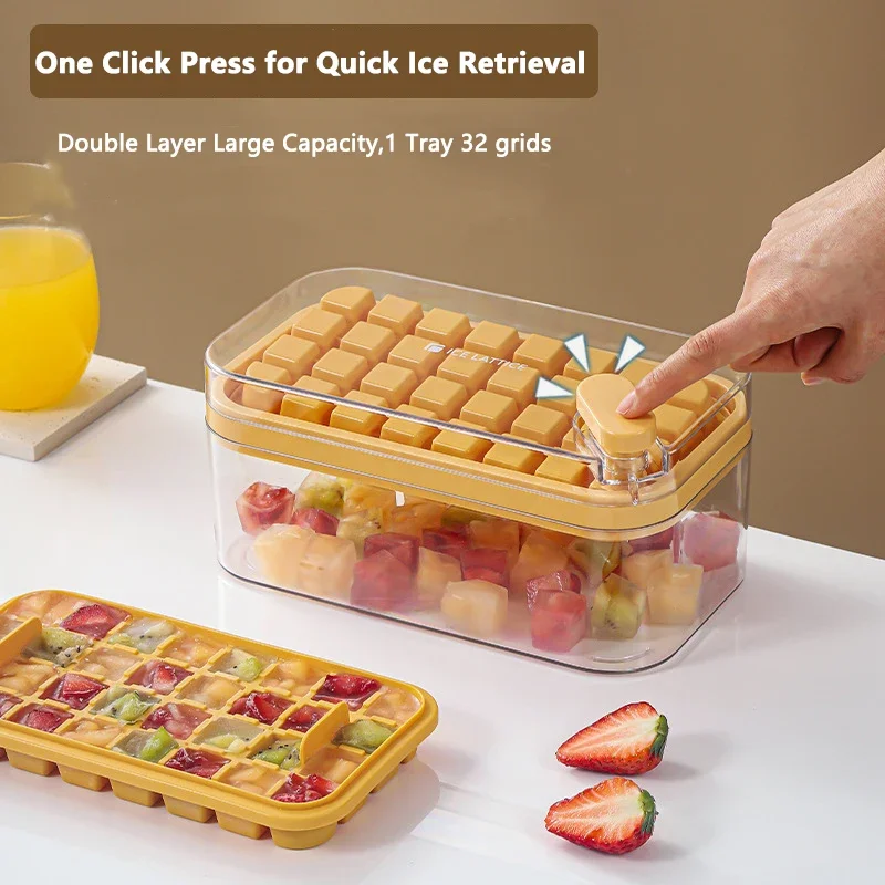 Ice Cube Tray One-click Fall Off Easy-release 32 Cavity Silicone Ice Mold  For Cocktail Ice Cube Maker With Storage Box Ice Tray - Ice Cream Tools -  AliExpress