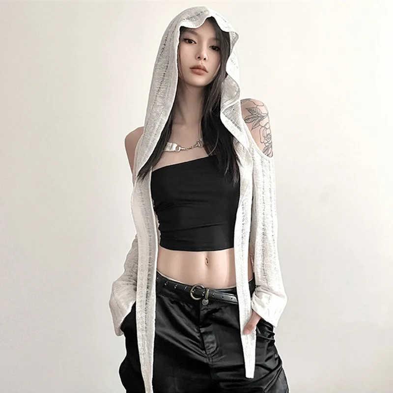 Combhasaki Women's Y2K Gothic Suncreen Cardigan Tops for Beachwear swimsuit cover up,swimsuit coverup,chiffon cardigan top