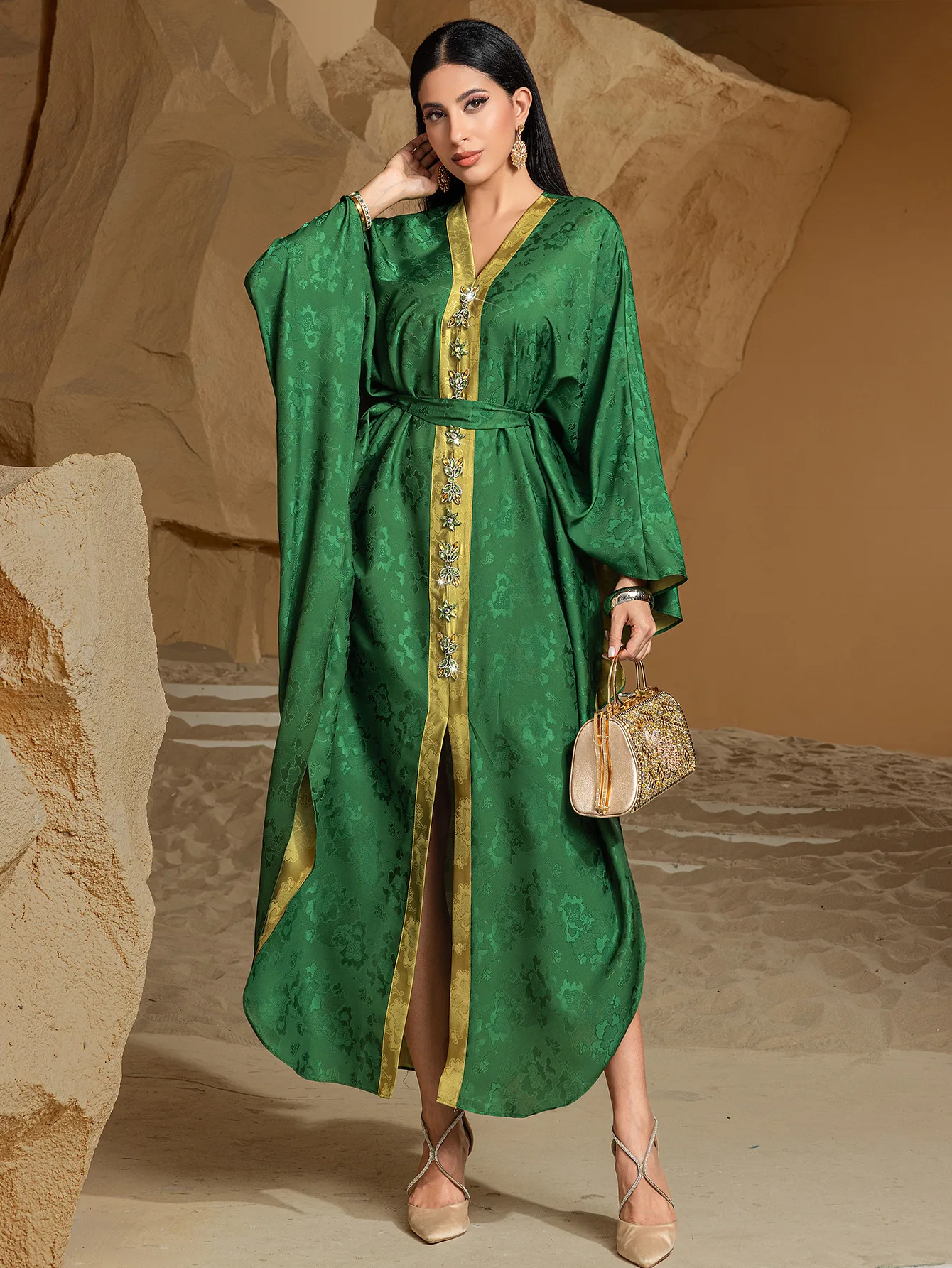 Eid Women Dress for Muslim Abaya Diamond Bat Sleeve Party