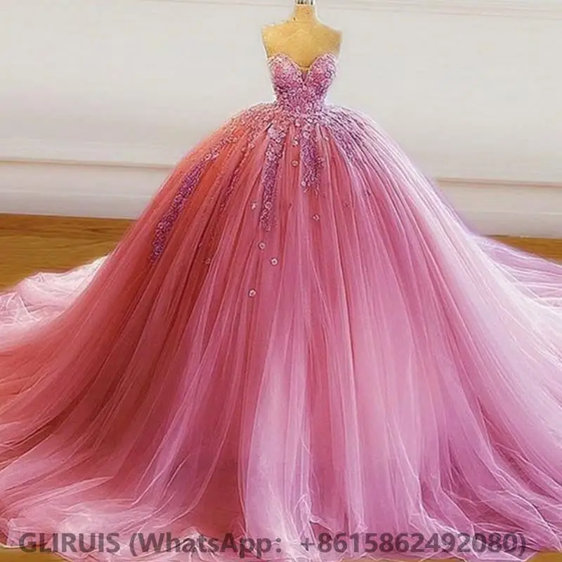 

Princess Pink Quinceanera Dresses Sweetheart Neck Appliqued 15 Party Sparkly Birthday Gowns Sweet 16 Debutante