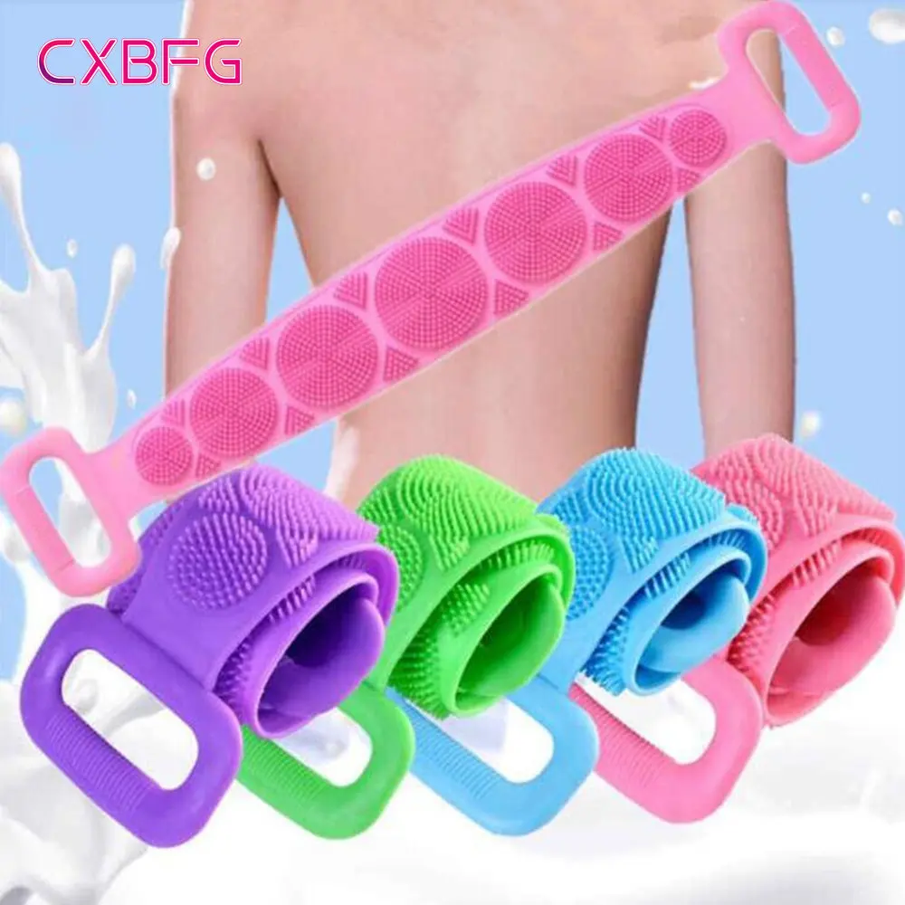 1pc Silicone Body Scrubber Shower Brush Bath Exfoliating Brush Belt Back Scrub Body Cleaner Cleaning Strap Bathroom Accessories exfoliating shower brush,shower scrubber,bath brush,exfoliating bath brush,exfoliating scrubber,exfoliating shower scrubber