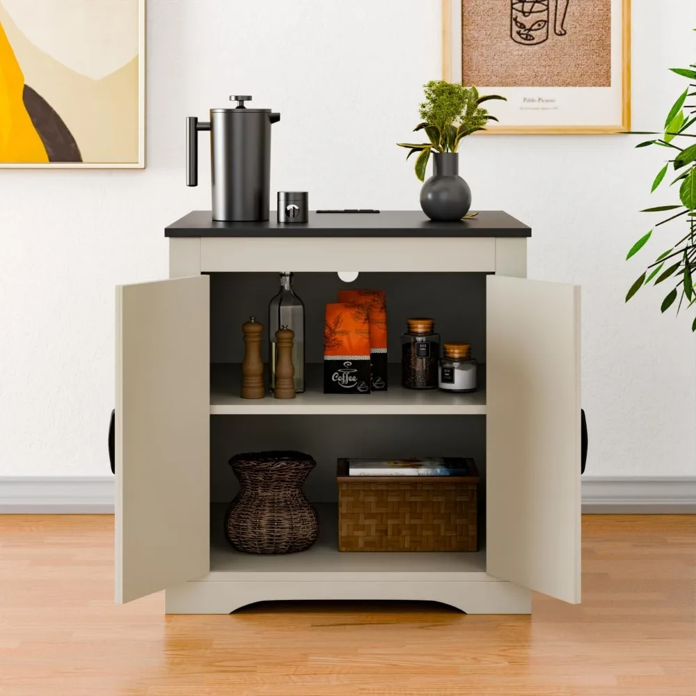 Farmhouse End Table, Sofa Side Table with Charging Station, 24" Large Wood Square Nightstand with Doors, Modern Storage Cabinet 3