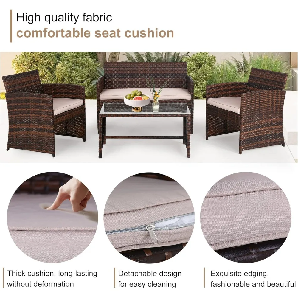 4 Pieces Outdoor Patio Furniture Sets Rattan Chair Patio Set Wicker Conversation Set Poolside Lawn Chairs Porch Poolside Balcony 4