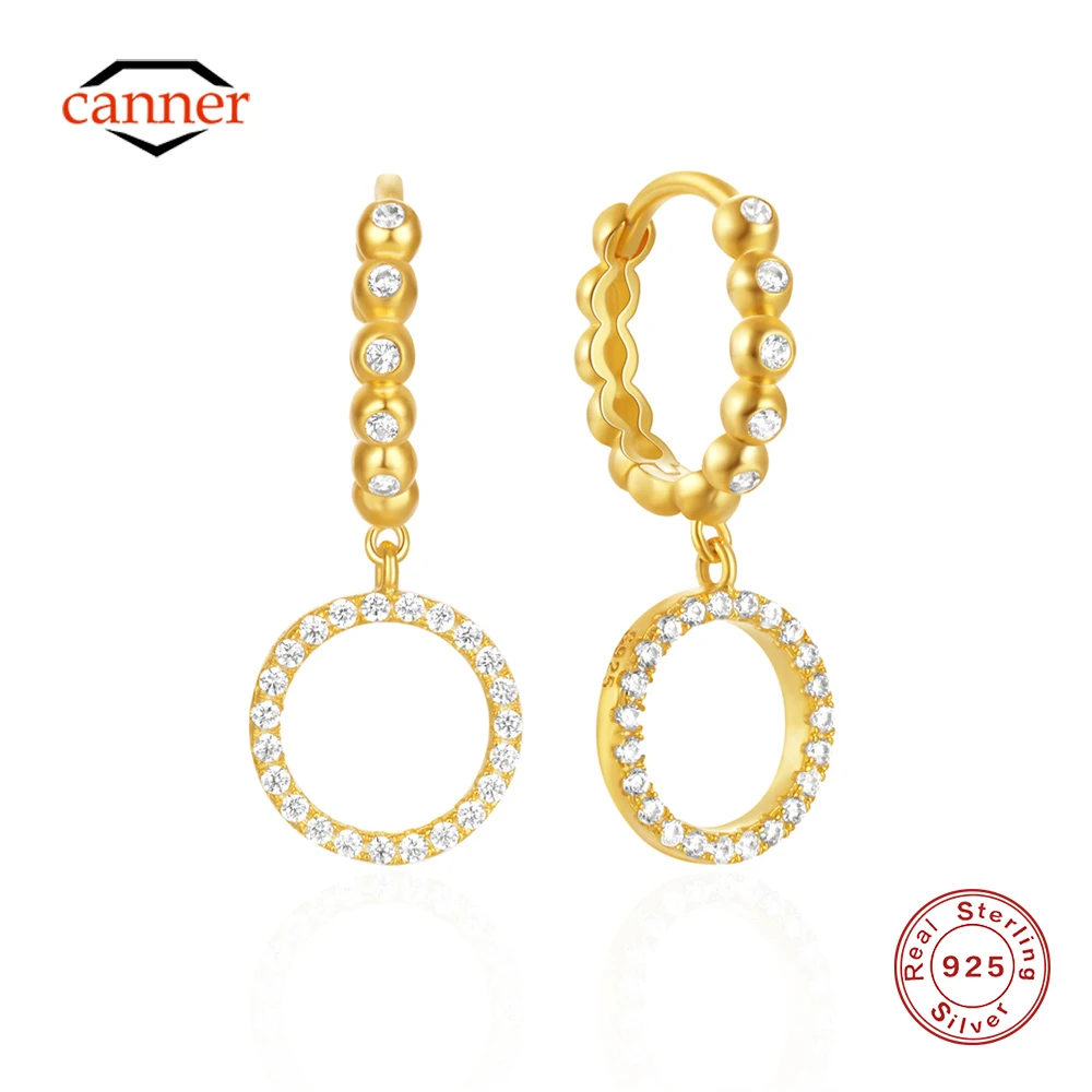 

CANNER 925 Sterling Silver Geometric Round Shape Full Zircon Hoop Earrings For Women 18K Gold Simple Fine Jewelry Exquisite Gift