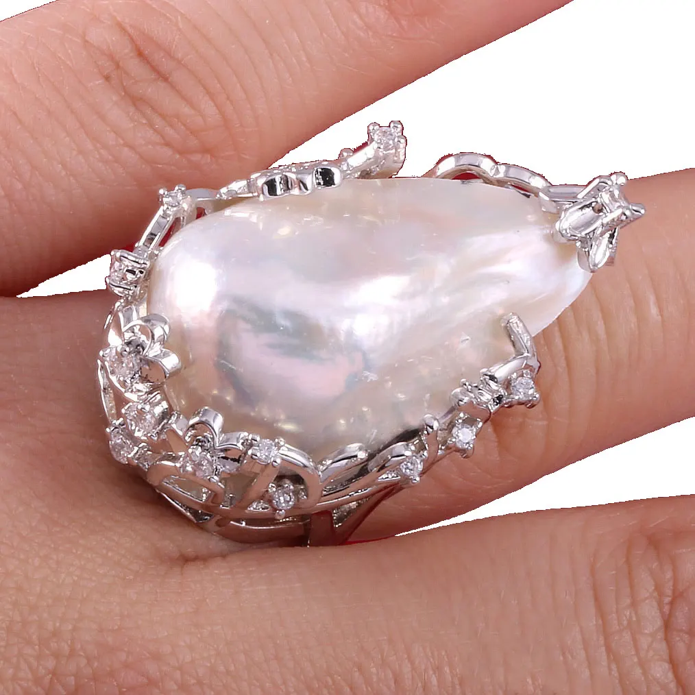 Luxury New Fashion Geometrical Irregular Baroque Pearl Ring For Women Retro Open Resizable Index Finger Rings Party Jewelry