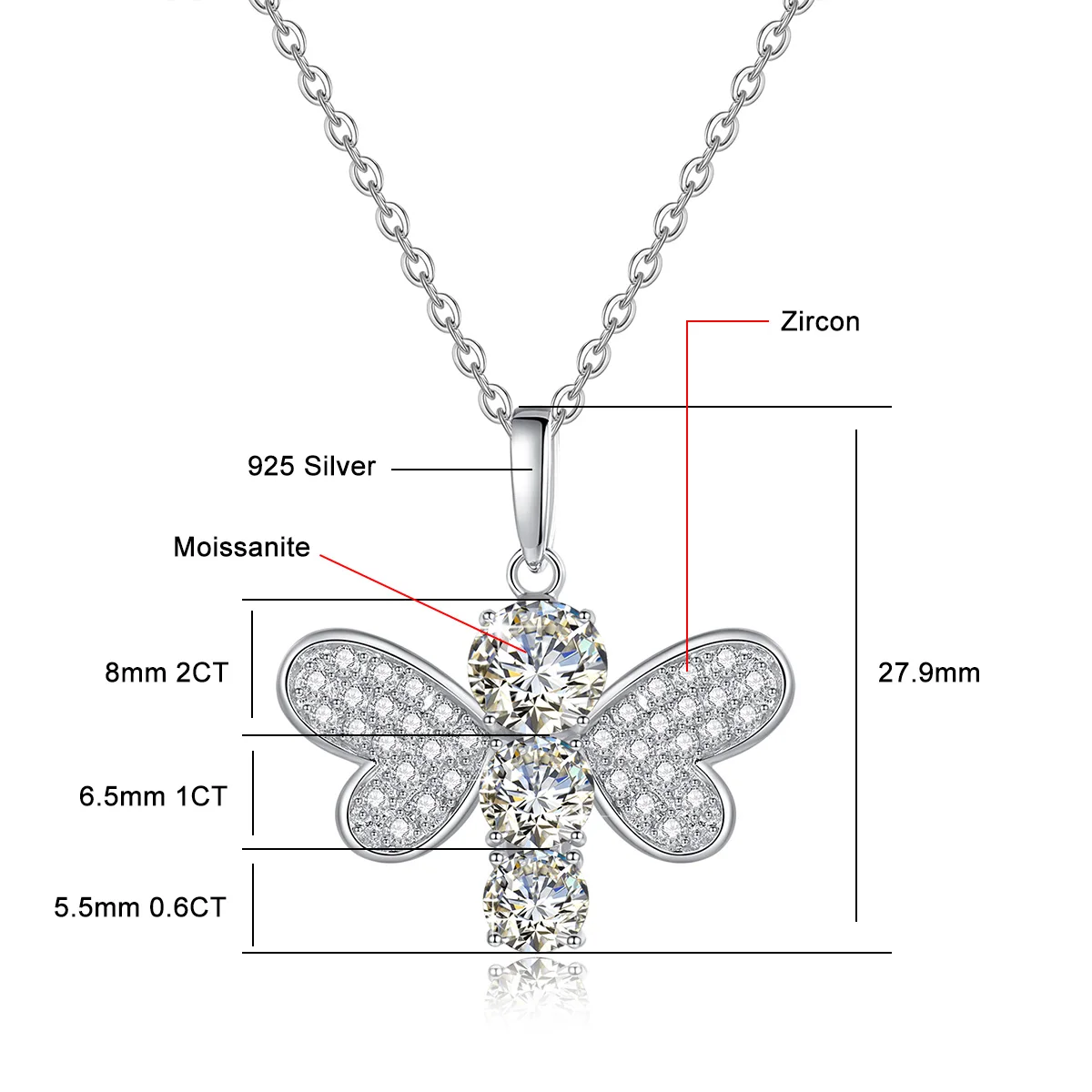 925 Sterling Silver Dragonfly Pendant Clavicle Chain Moissanite Necklace Charms For Women Elegant Girl Jewelry Gift
