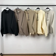 

Essentials 2022FW Own Design Half Zip Mock Neck Sweatshirts Rubber Letter Print Loose Ovesized Cotton Street Fashion Men