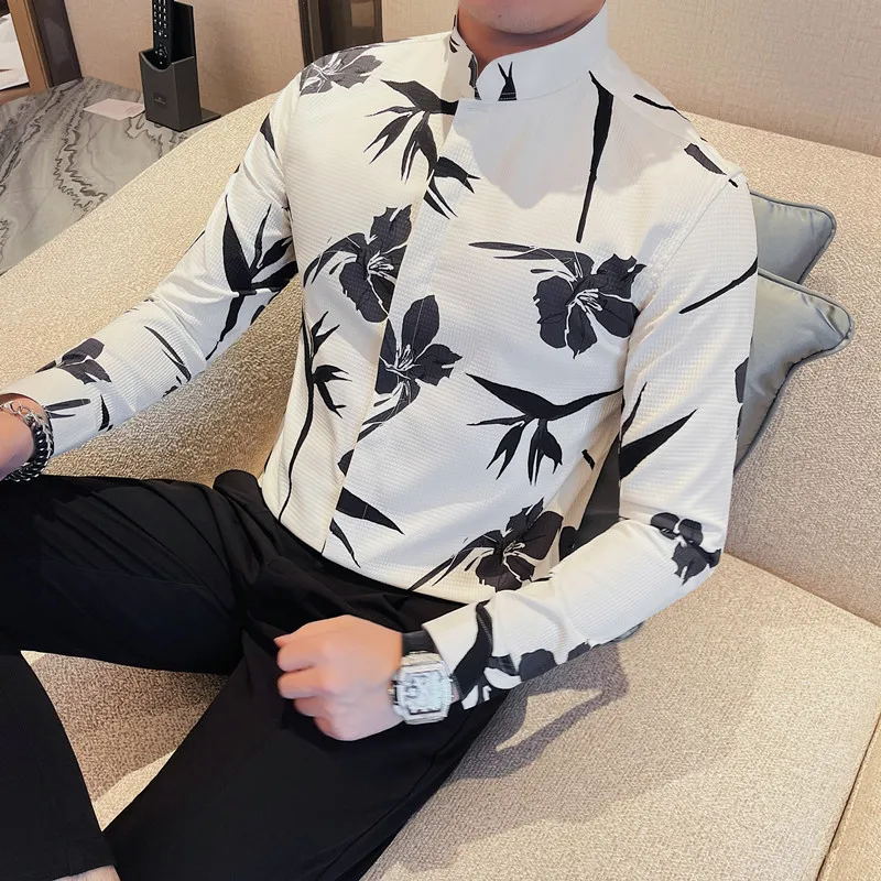 Unique Chemise Homme Floral Printed Shirt Spring Long Sleeve Men Shirts  Fashion Social Dress Men Masculina Camisas Masculinas