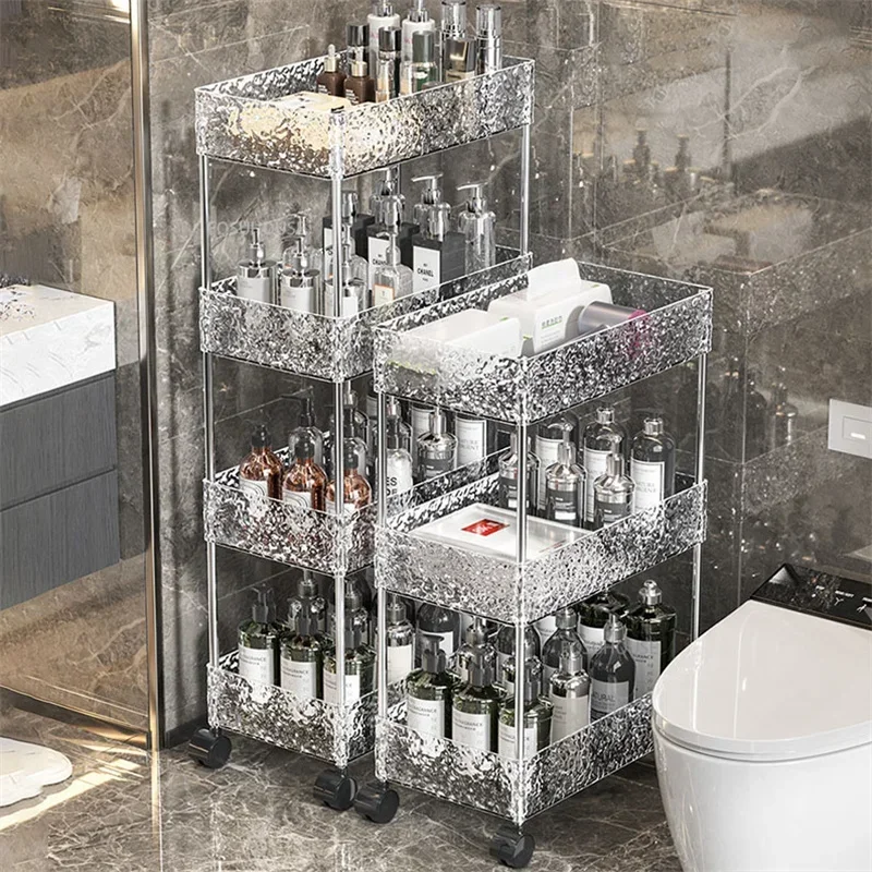 

Nordic Acrylic Bathroom Storage Rack Narrow Side Cabinet Bathroom Toilet Shelf Gap Storage Trolley Floor-standing Organizers