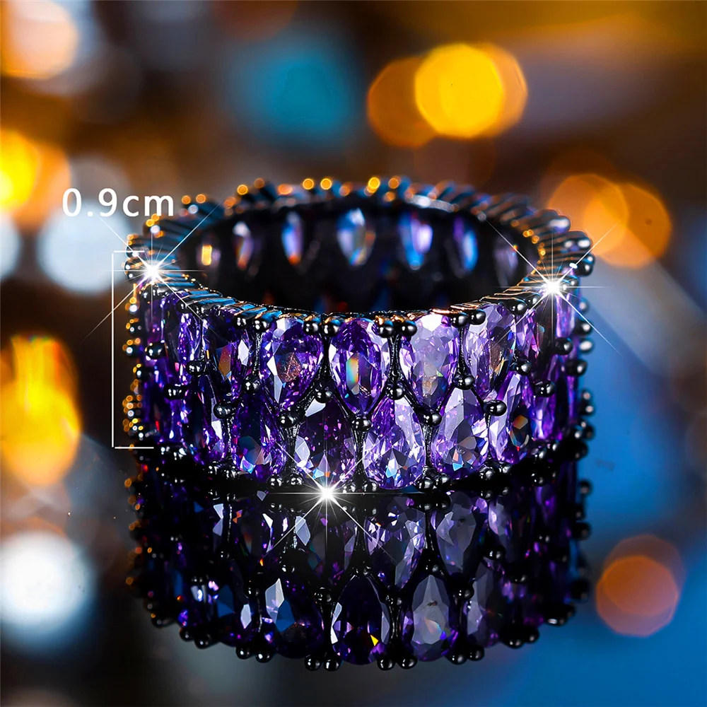 Elegant Crystal Zircon Stone Water Drop Ring in Vintage Black Gold
