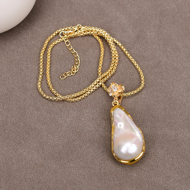 G-g-女性用ネジパールネックレス,金メッキ,ビッグバルクペンダント 