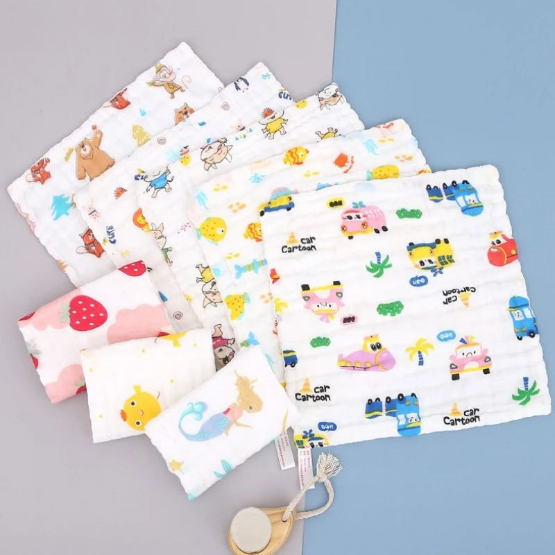 4pcs Cotton Baby Face Towel Newborn Baby Items 6 Layer Muslin Bibs Handkerchief Kids Girls Saliva Towel Feeding Burp Cloths