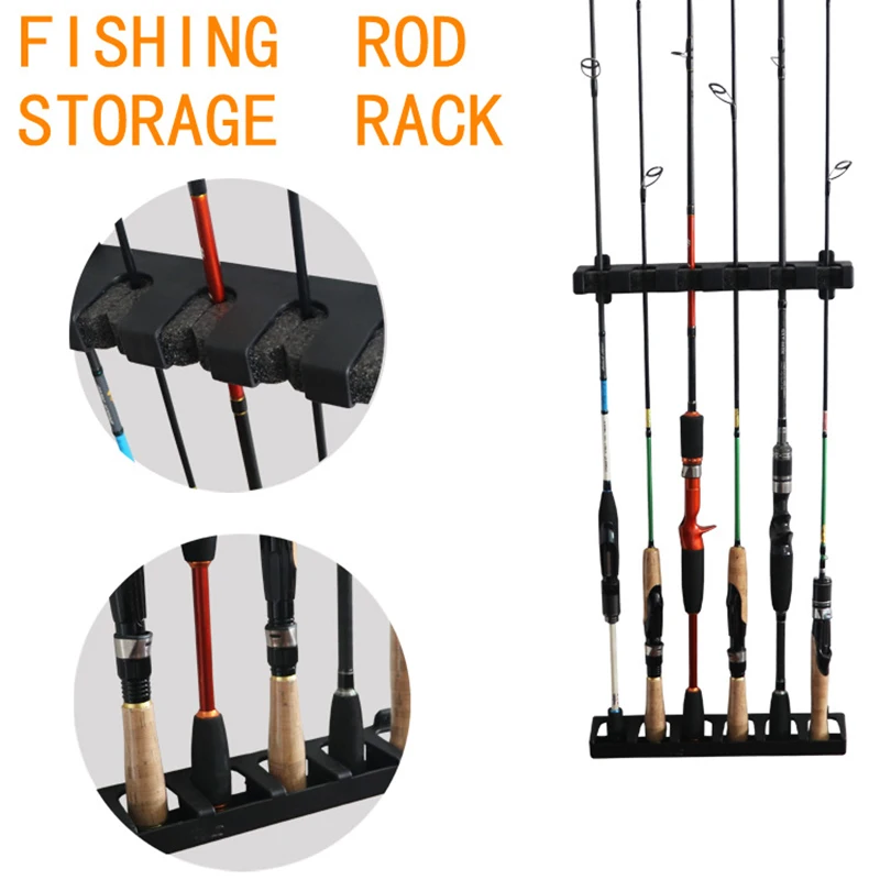 Fishing Rod Holders 6-Rod Rack Vertical Pole Holder Wall Mount