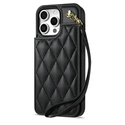Premium PU Leather Flip Phone Case with Card Wallet Holder - iPhone 12 or 12 Pro (Black 004)