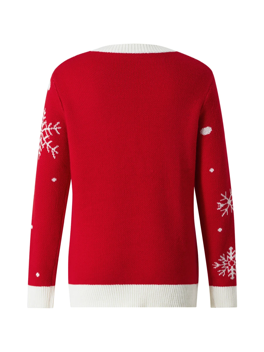 Winter Snowflake Reindeer Patterned Sweater Cozy Crew Neck Long Sleeve Knitwear for Adults Unisex S M L XL XXL XXXL Size
