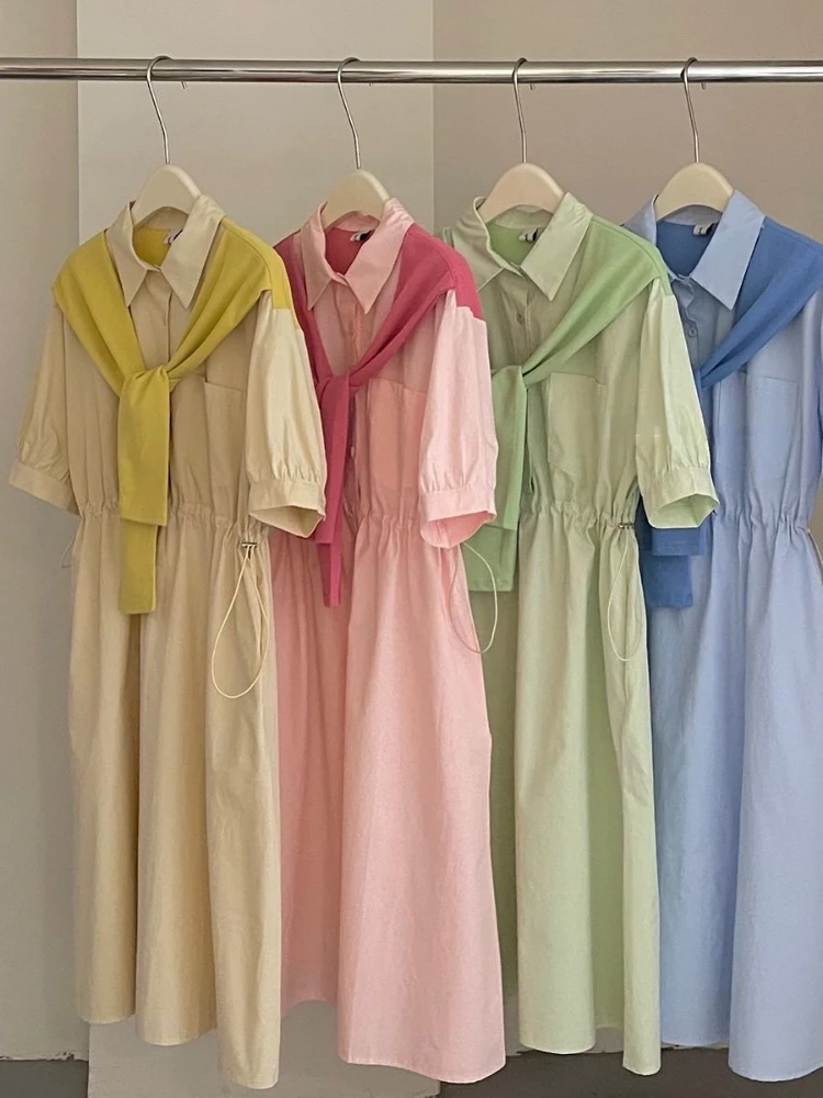 

Платье-рубашка женское однотонное свободного покроя, модная уличная одежда в Корейском стиле, одежда для выпускного вечера, большие размеры, на лето