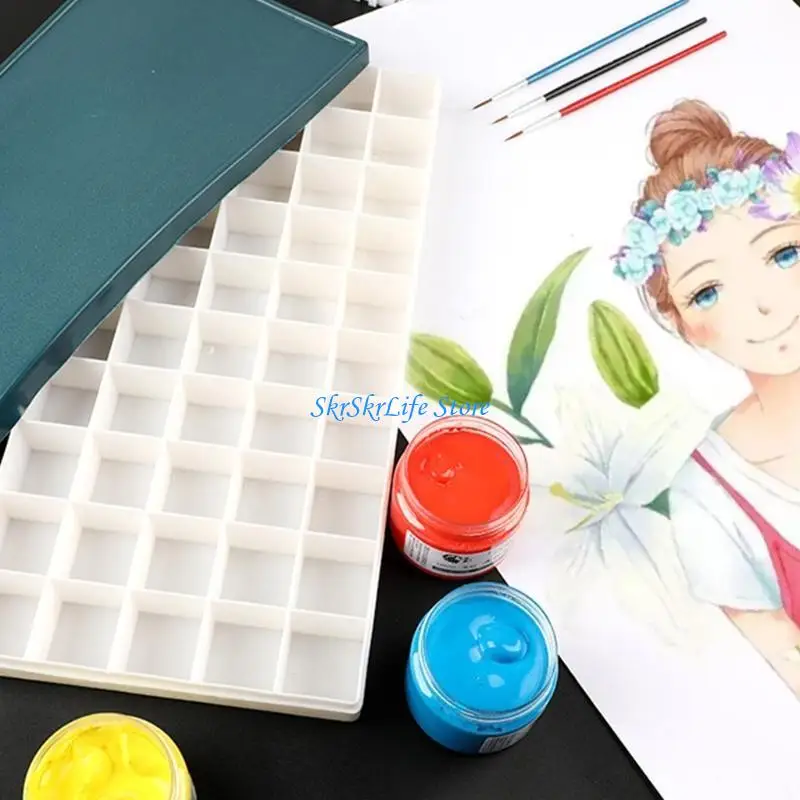 E65E 아티스트 페인트 보호기 팔레트 상자 수채화 아크릴 구 아슈 오일 페인트 용 뚜껑이있는 그림 보관함