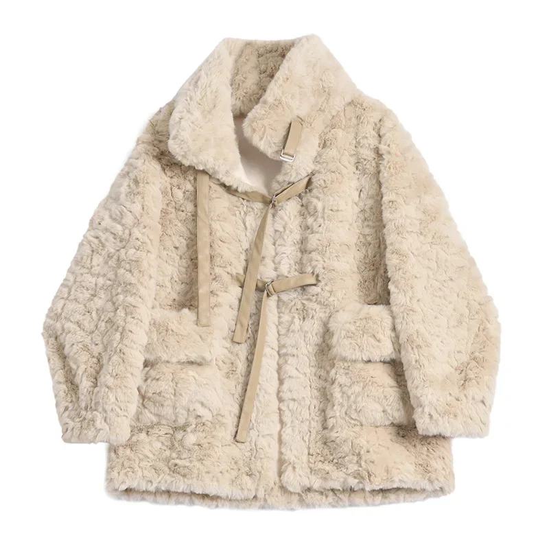 

Winter Jackets for 2024 New Loose Snow Warm Jacket Women Faux Fur Lambswool Fleece Stand Collar Large Pocket Button Coats