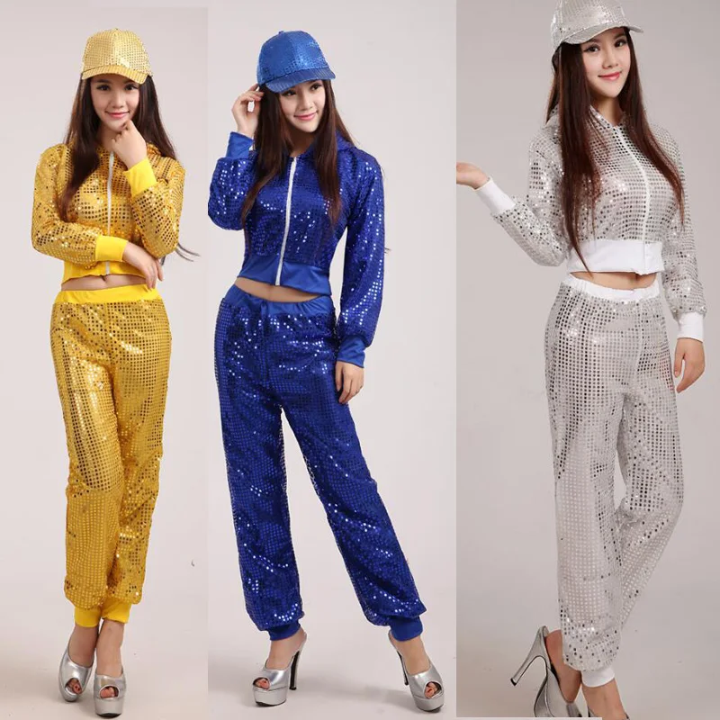 Girl Women Modern Sequined Hip Hop Dancing Tops+Pants Costume Men Party Performance Dance Wear Adult Jazz Dance Clothing Costume girl dance costume