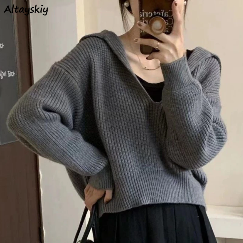 

Pullovers Women Vintage Soft Loose Ulzzang Knitwear Casual All-match Harajuku Temper Unisex Mujer Simple Autumn Clothing Gentle