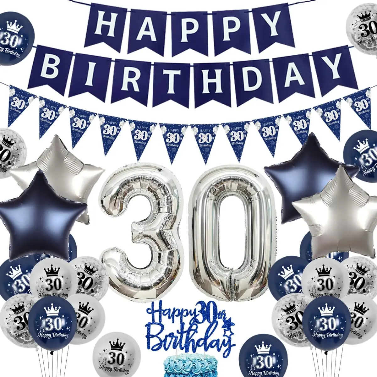 Decoraciones De Cumpleaños, Globos Para Fiestas, Pancartas, Suministros Para Niños, Niñas, Hombres, Mujeres Y Niños, Juegos De Látex Con Confeti Azul Marino Y Plateado Para El 1.º, 13.º, 16.º, 18.º, | Bodega