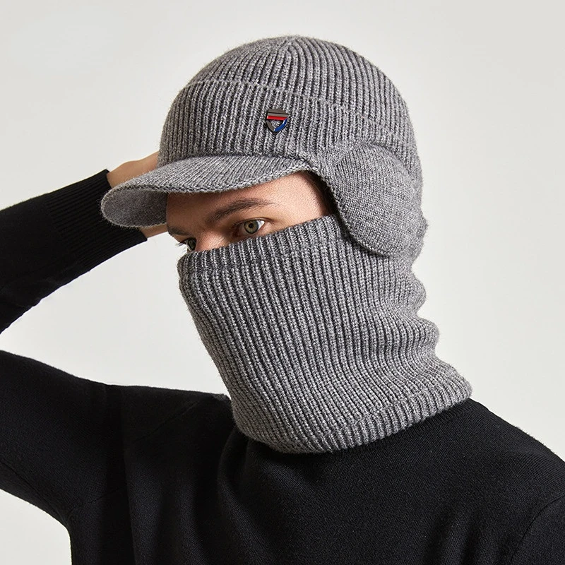 2PCS/set Men Knited Hat Scarf Skullies Cap Winter Riding Hat