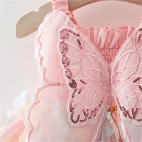 Summer Girls' Princess Party Birthday Dress Back Bow Wings Fairy Strap Embroidered Butterfly Mesh Dress 6