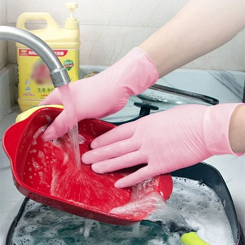 20/50/100 Uds guantes de nitrilo rosa guantes de látex desechables sin polvo para limpieza del hogar salón de belleza trabajo 5