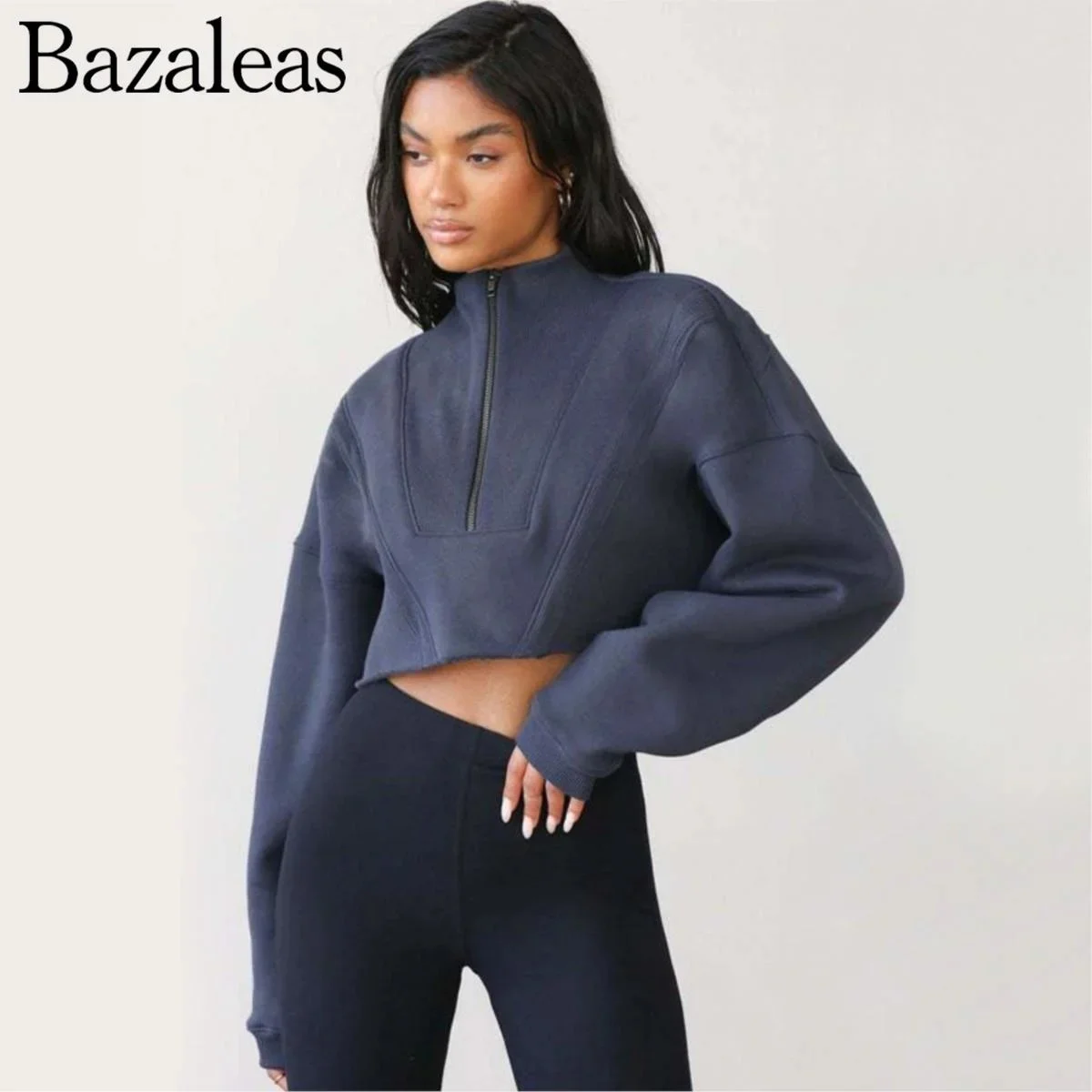 

Women 2022 Crop Sweatshirt With Raw Hem Oversized Half Zip Sweatshirts hoodies
