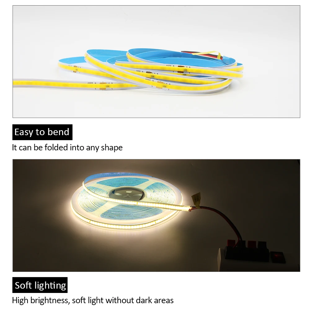 220V 230V AC Cob LED-Streifen Lichter 5m 10m flexibles Band warmweiß/natur weiß/kaltweiß lineare Beleuchtung Streifen Raum dekor – Detail 7