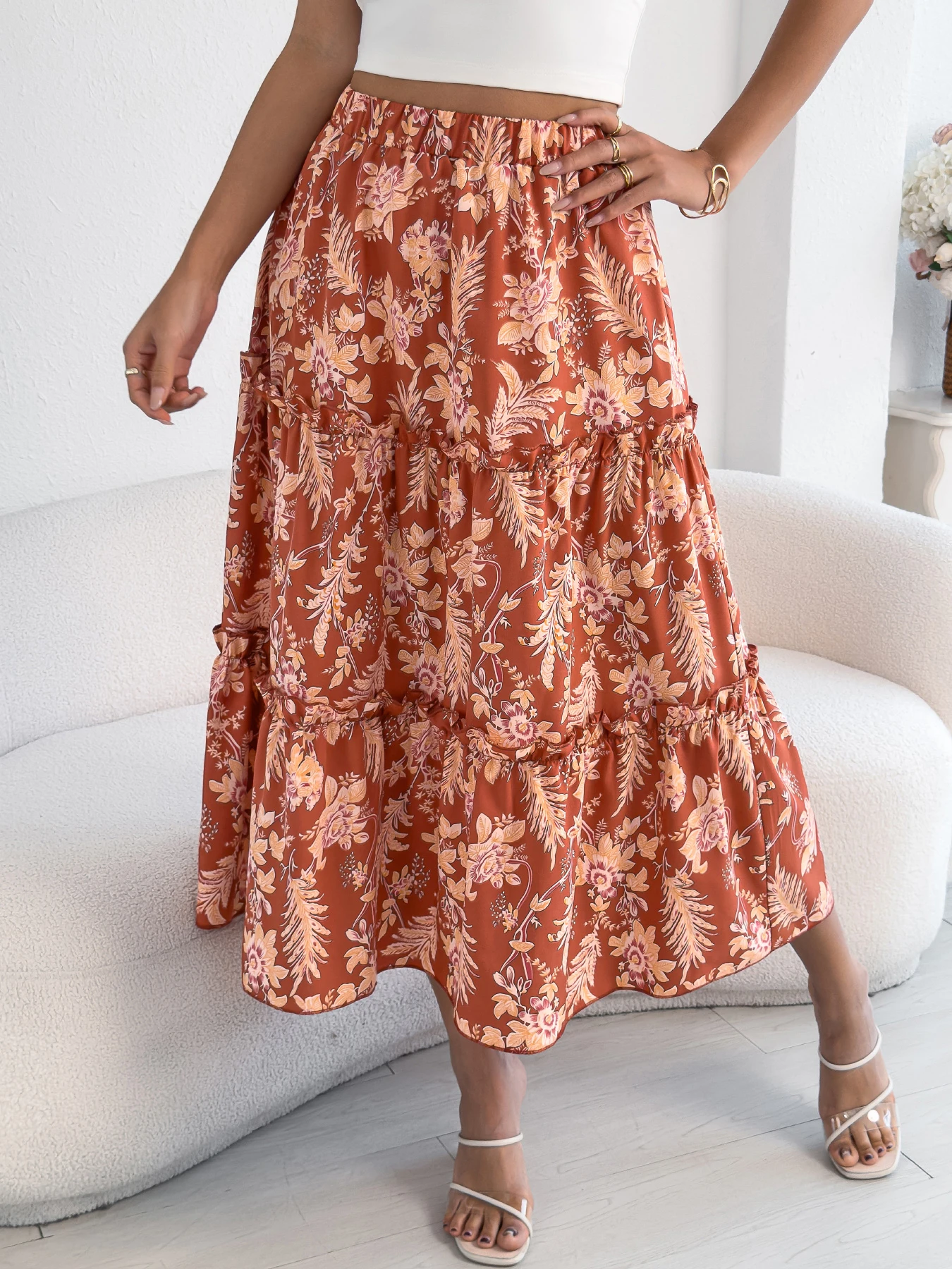 Elegant Floral Print Skirt for Women