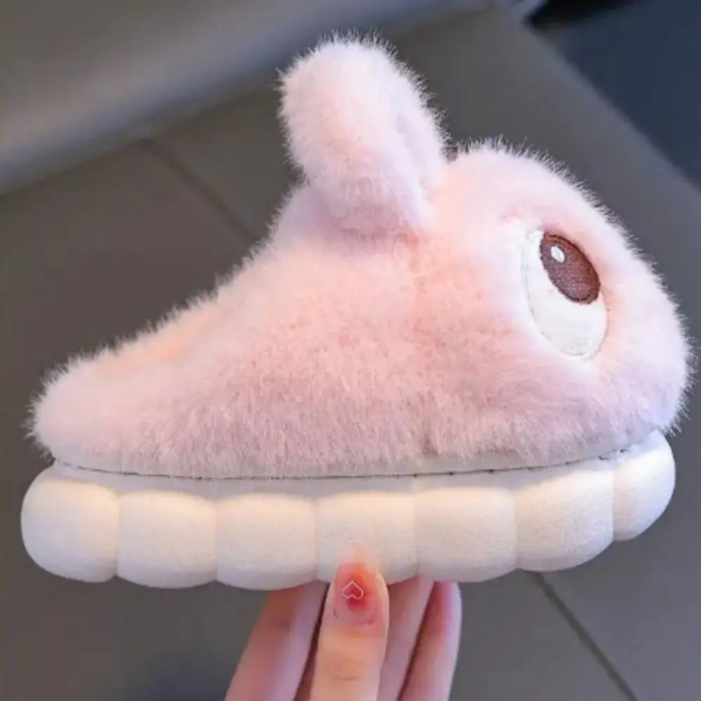 Cartoon Design Comfortable Warm Rabbit Slippers Fluffy Anti Slip Children's Slippers Faux Fur Waterproof Cotton Shoes Boys Girls