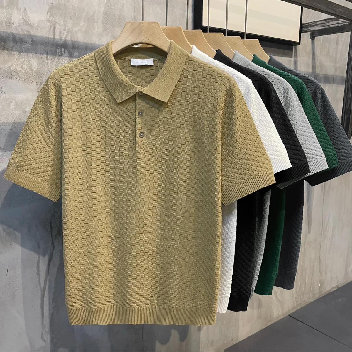 

Summer Clothing Men's Luxury Knitted Short Sleeve Polo Shirt Casual Big Size Lapel Button Down Patchwork Breathable Tees Z30