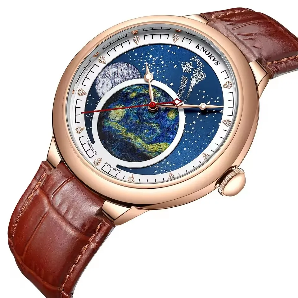Original Brand Men'S Watches Waterproof Luminous Fully Automatic Mechanical Dress Watch Starry Disk Light Luxury Uhr Leather