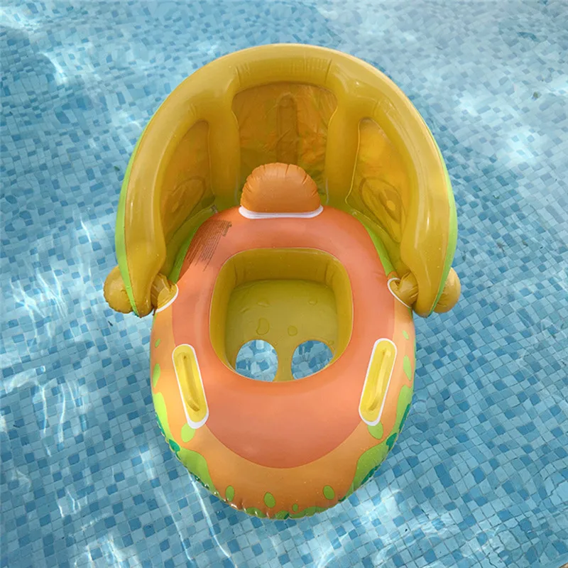 Inflatable Baby Swim Ring Seat Floating Sun Shade Toddler Swim Circle Outdoor Swimming Pool Bathtub Beach Party Summer Water Toy 3