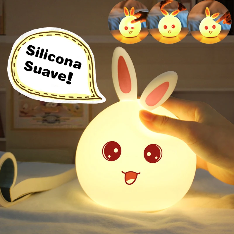 Clap Lamp Led Cute Rabbit Night Light Abs Silicone Usb Rechargeable Bedside Night Lamp Sensor For Kid Girl's Bedroom Decoration 4