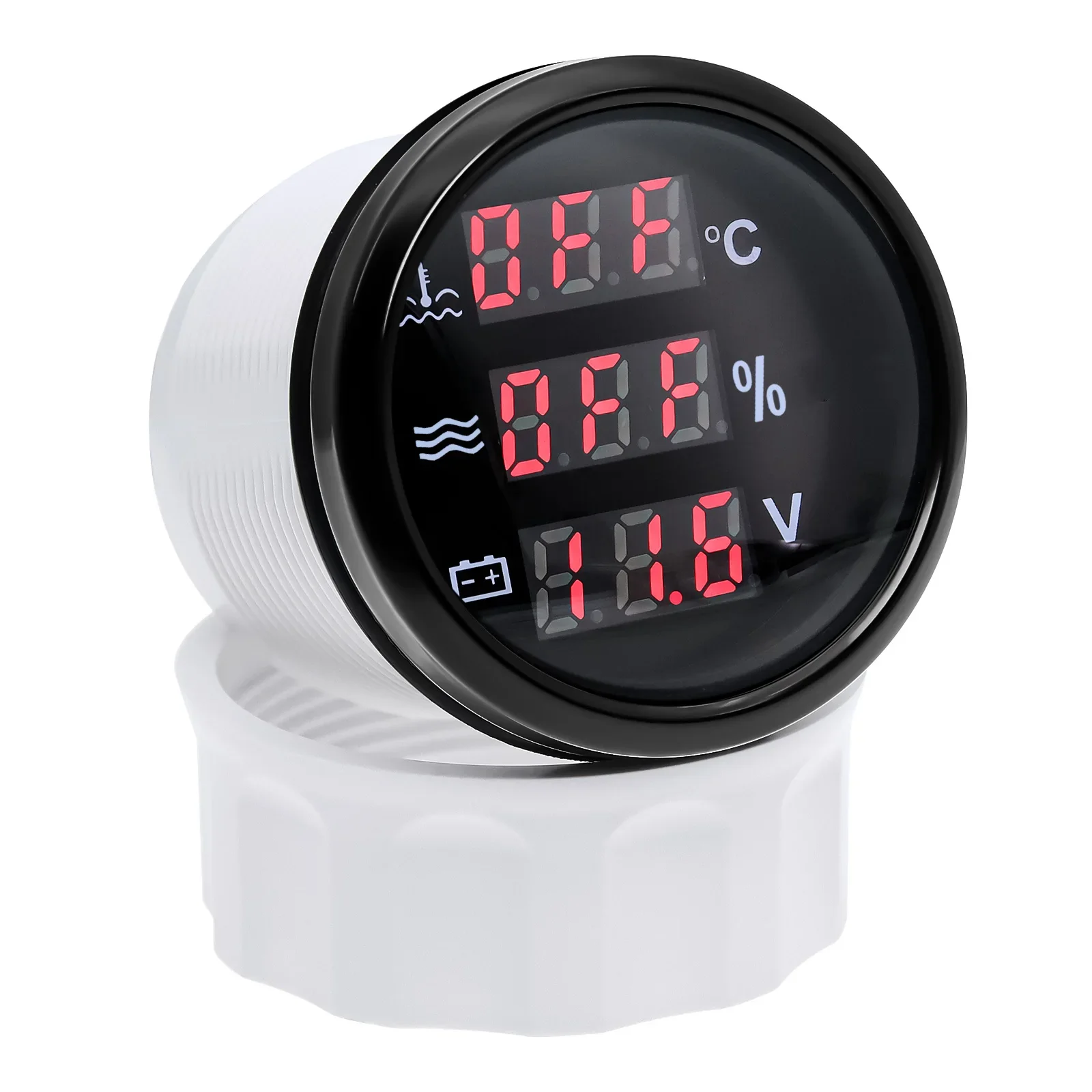 알람 온도 센서가 있는 적색 등 게이지, 수위 게이지, 수온, 전압계, 3 in 1, 자동차 보트, 0-190ohm, 52mm