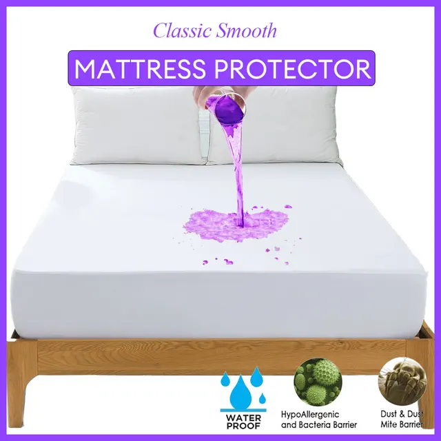 smooth Mattress Protector Fitted Sheet Wateprroof Mattress Cover Anti Mites & Washable  Bed Protector