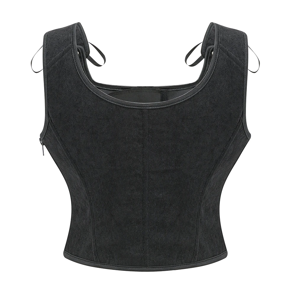 Braun Front Lace Up Zipper Vintage Gothic Frauen Korsett Tank Top Sexy Taille Trainer Body Shaper Steampunk Wear Abnehmen Weste – Detail 4