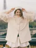 Elegant Feather Collar Cape Coats For Women Casual Solid Single Breasted Jackets Lady Autumn Chic Loose High Street Outwear Tops 3