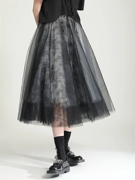 Women Half Dress Lace Mesh Floral Spring Fall Summer Street Casual Party Black Punk Skirt 4