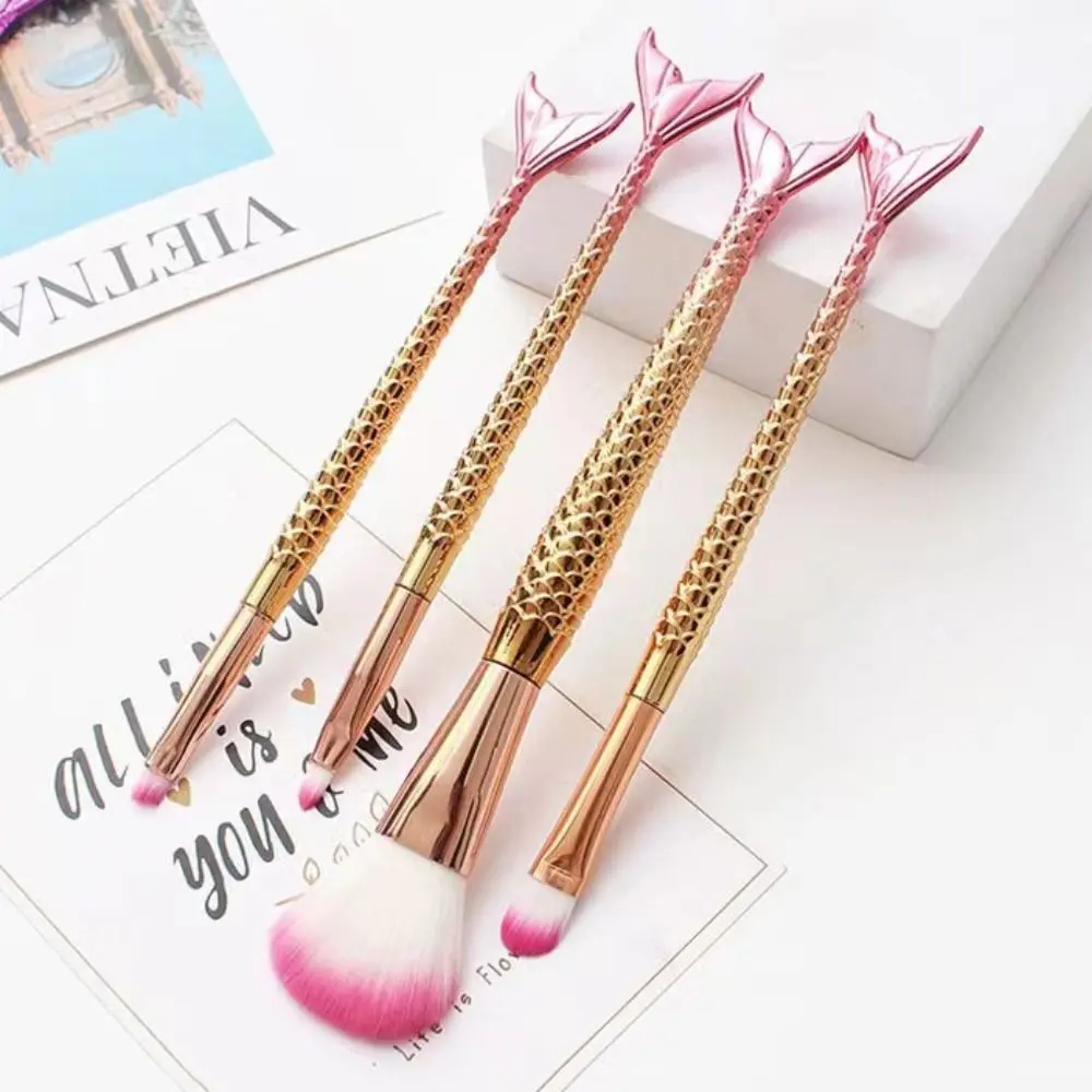 4pcs/set Loose Powder Brush Mermaid makeup brush Soft Fiber Blush Makeup Brushes Set Eye Shadow Brush Highlighter Brush