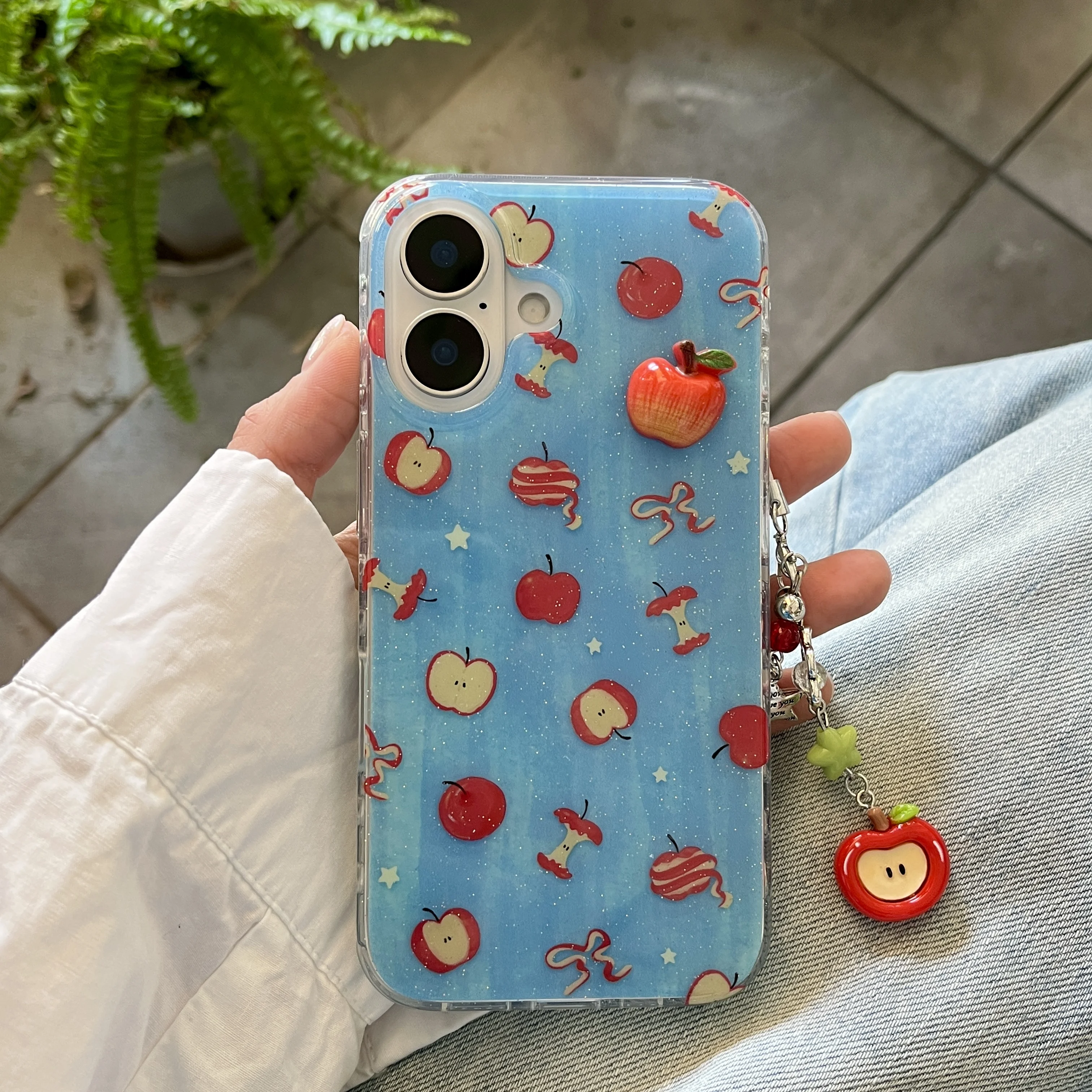Sparkling Blue 3D Apple Pendant Phone Case