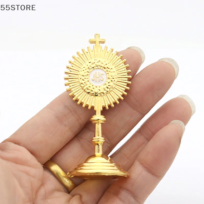 Catholic Christian Communion Statue Gold Jesus Hominum Salvator Home Office Table Decoration Cross Figurine Religion Gift