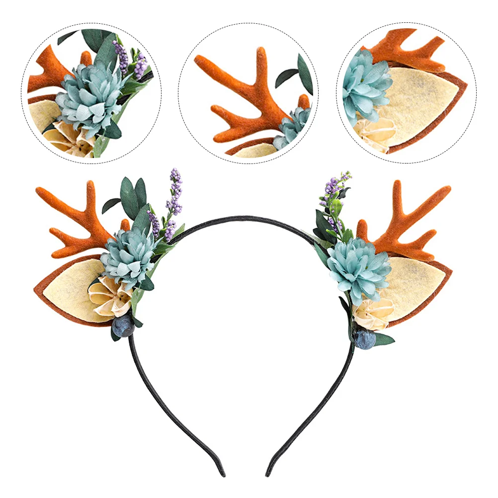 

Deer Antler Headband Floral Garland Crown Headpiece Christmas Wedding Party Festival Party Hair Accessories