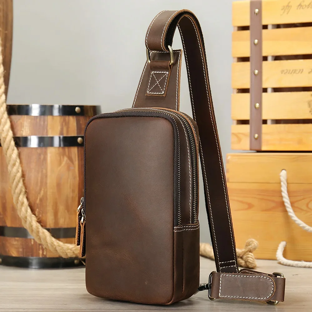

Thick Leather Chest for Men Real Cowhide Crossbody Bag Sling Small Male Single Shoulder pack