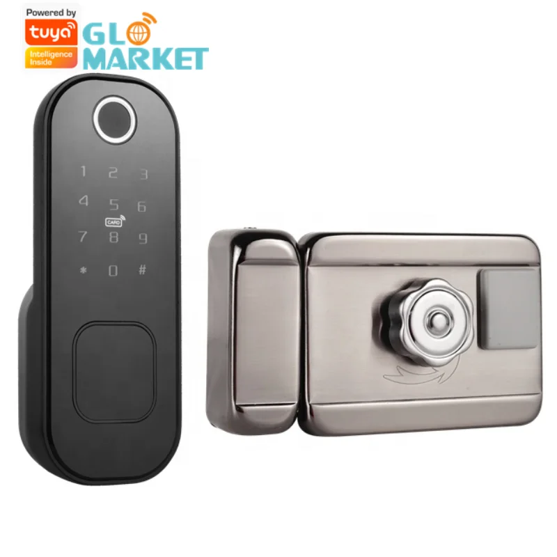 

Glomarket Smart Home Waterproof Smart Electric Rim Lock with Tuya APP Control WIFI Outdoor Gate Door Fingerprint Smart Lock