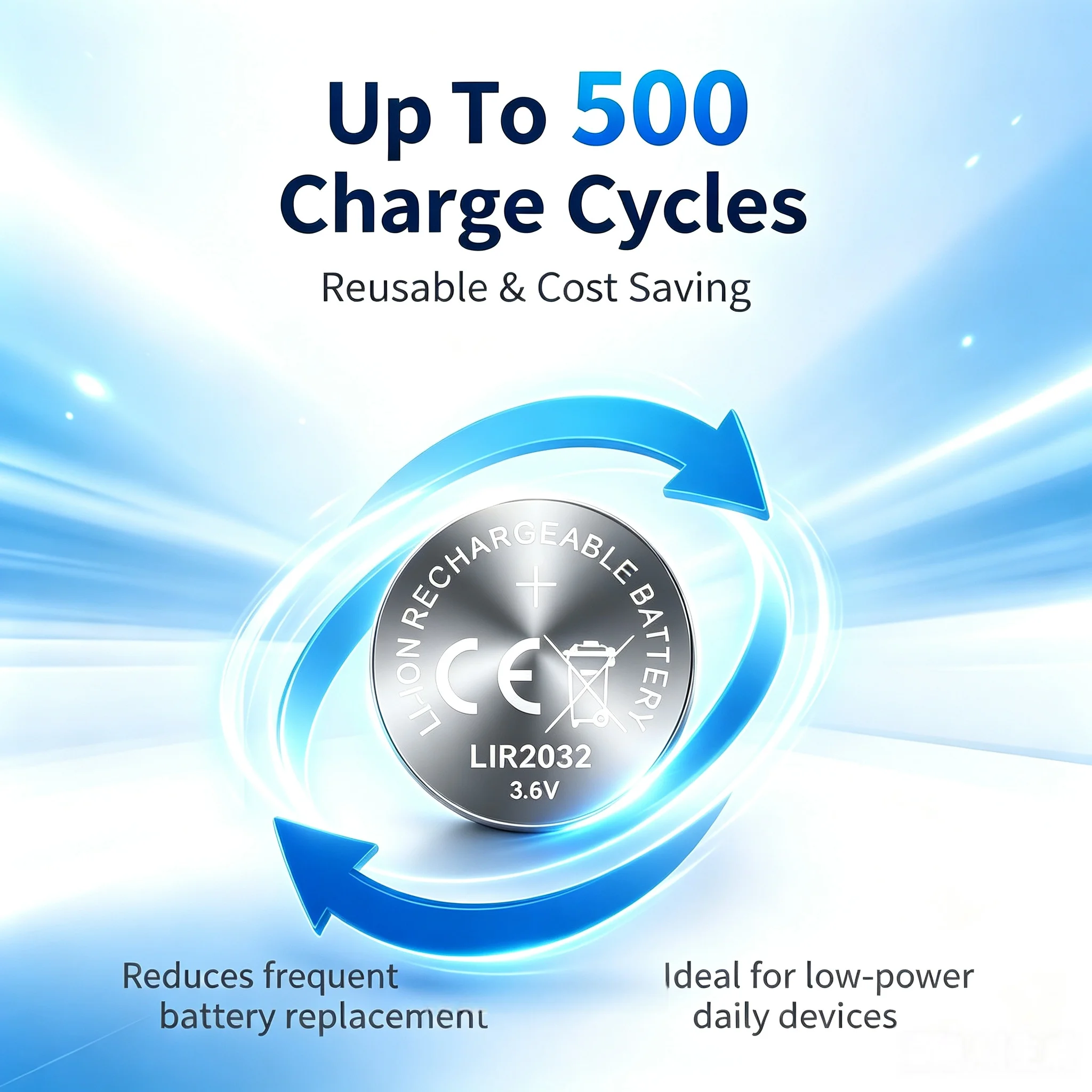 La batteria ricaricabile LIR2032 può caricare batterie a bottone al litio da 40 mAh con batteria agli ioni di litio da 3,6 V 2032 - immagine 3